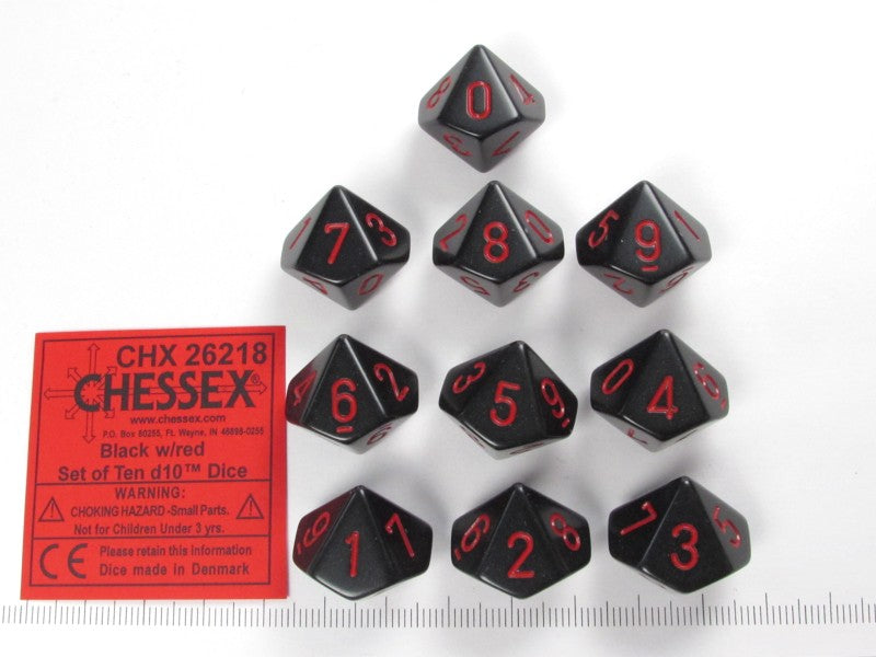 Set 10 10-zijdig, Chessex Black with red