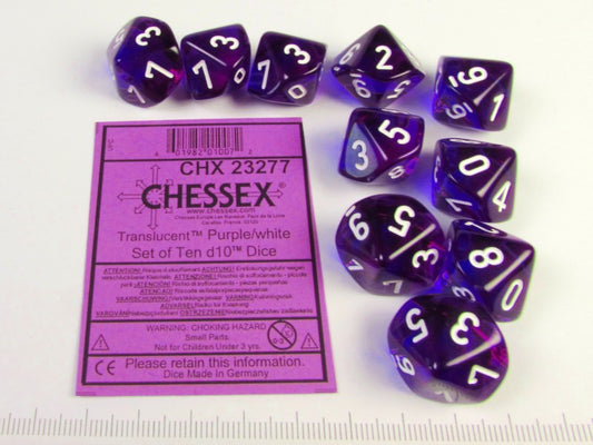 Set 10 10-zijdig, Translucent Purple w/white