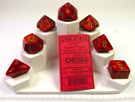 Set 7 polydice, Scarab Scarlet w/gold