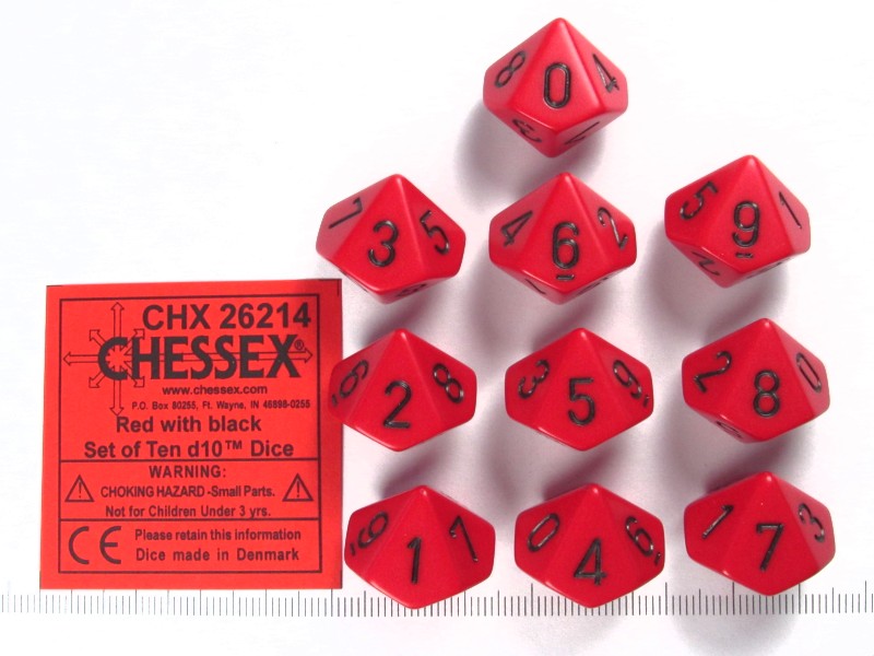 Set 10 10-zijdig, Chessex Opaque Red w/black