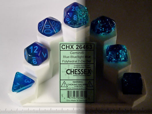 Set 7 polydice, Gemini Luminary Blue-Blue w/light blue