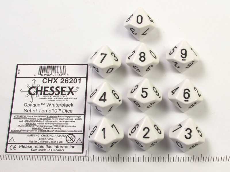 Set 10 10-zijdig wit, Chessex