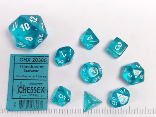 Mini polydice set - Translucent Teal w/white