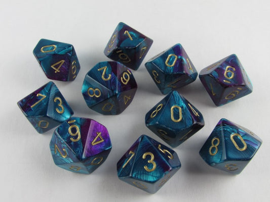 Set 10 10-zijdig, Gemini purple-teal w/gold