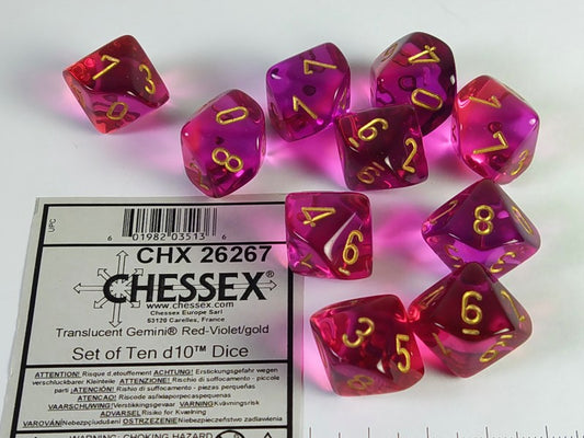 Set 10 10-zijdig, Gemini Translucent Red-Violet w/gold