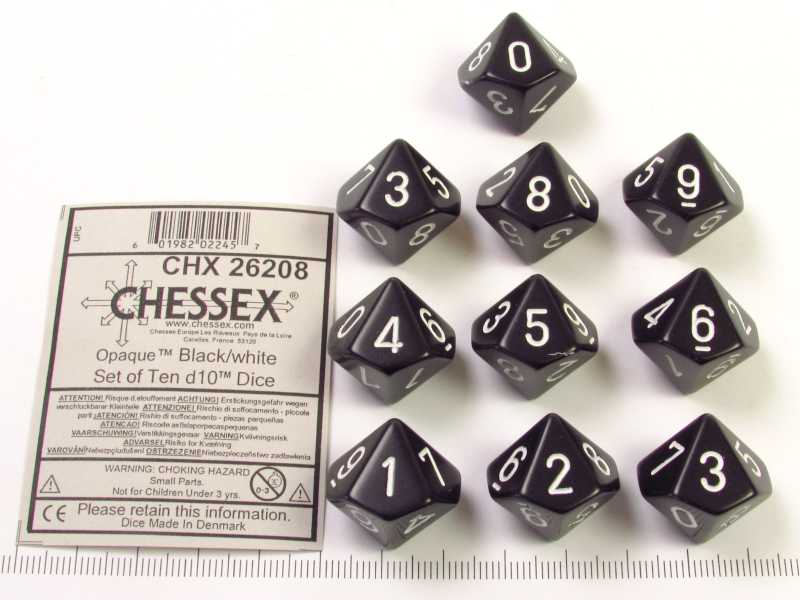 Set 10 10-zijdig zwart, Chessex
