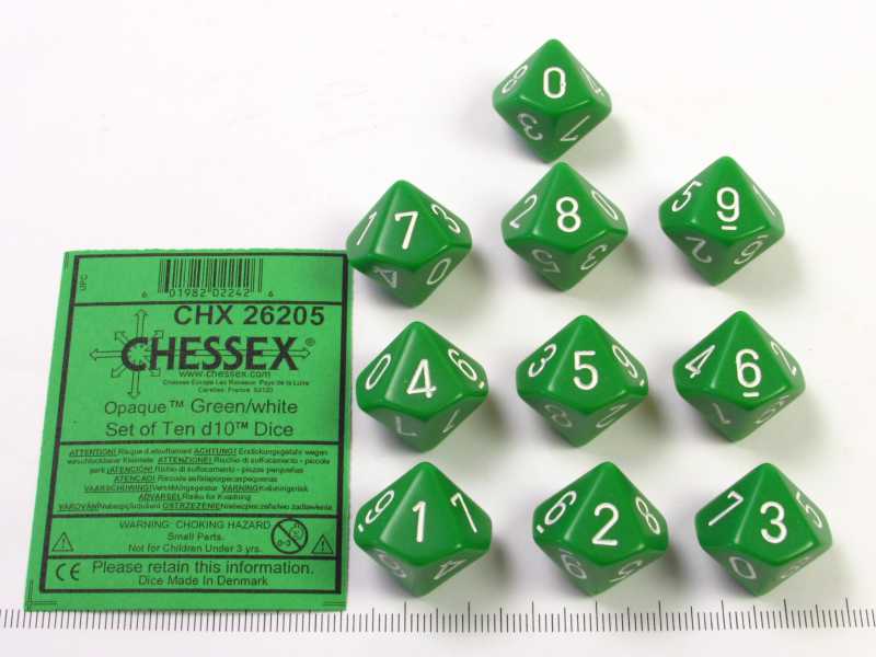 Set 10 10-zijdig groen, Chessex