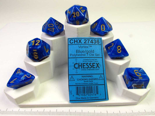 Set 7 polydice, Vortex blue w/gold