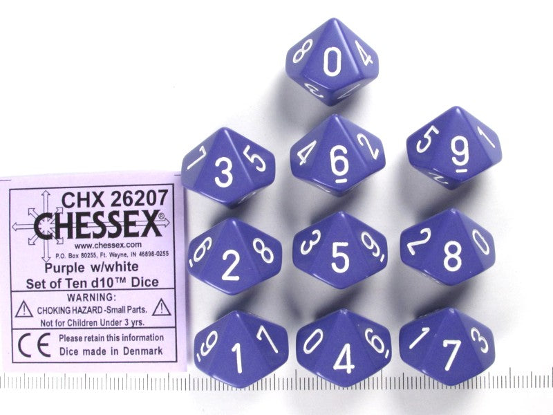 Set 10 10-zijdig, Chessex Opaque Purple w/white
