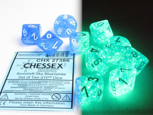 Set 10 10-zijdig, Borealis Luminary Sky Blue w/white