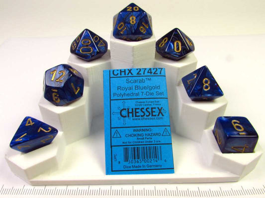 Set 7 polydice, Scarab Royal Blue w/gold