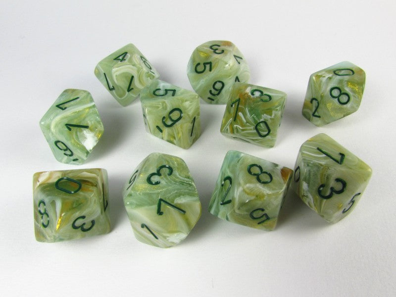 Set 10 10-zijdig, Marble green w/dark green