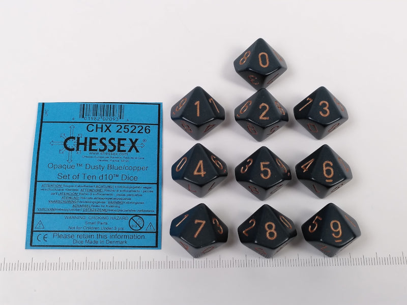 Set 10 10-zijdig, Chessex Opaque Dusty Blue w/copper