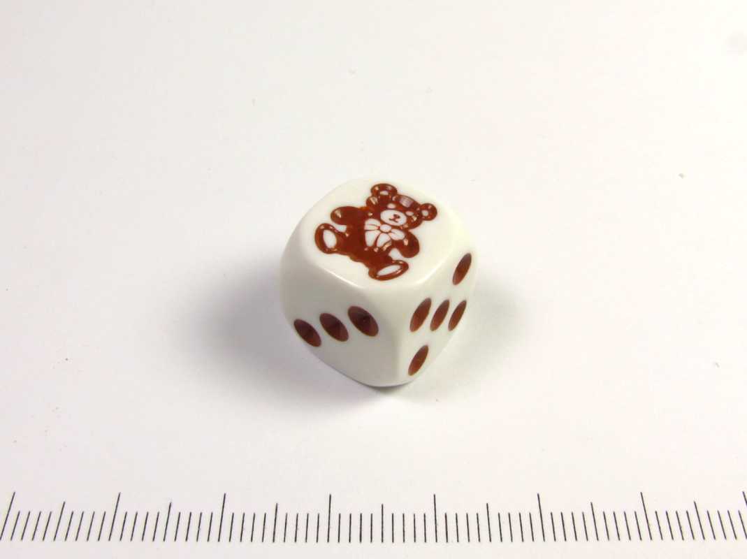 6-zijdig wit met bruine teddybeer, 16 mm