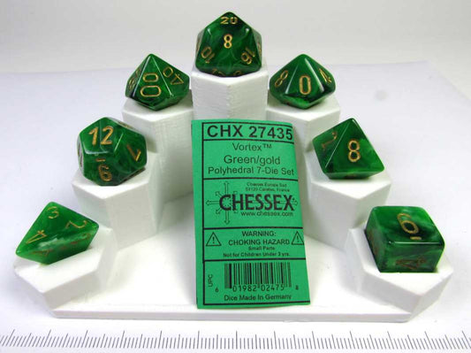 Set 7 polydice, Vortex green w/gold