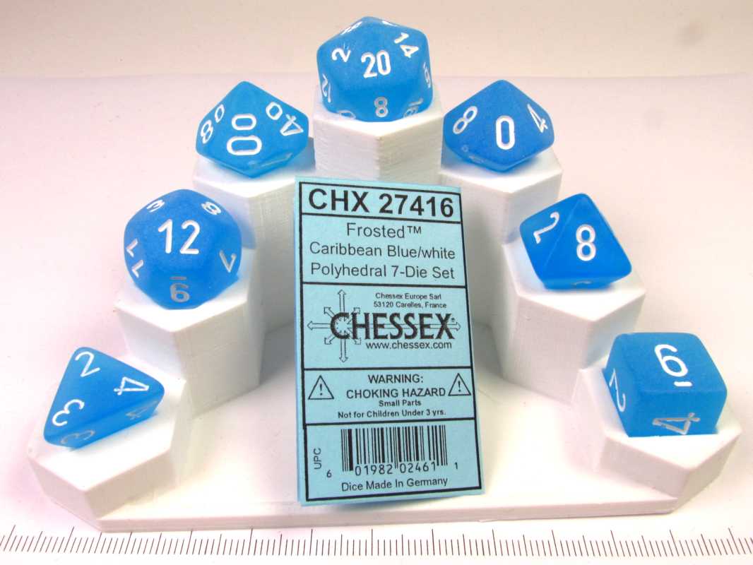 Set 7 polydice, Frosted Caribbean blue w/white