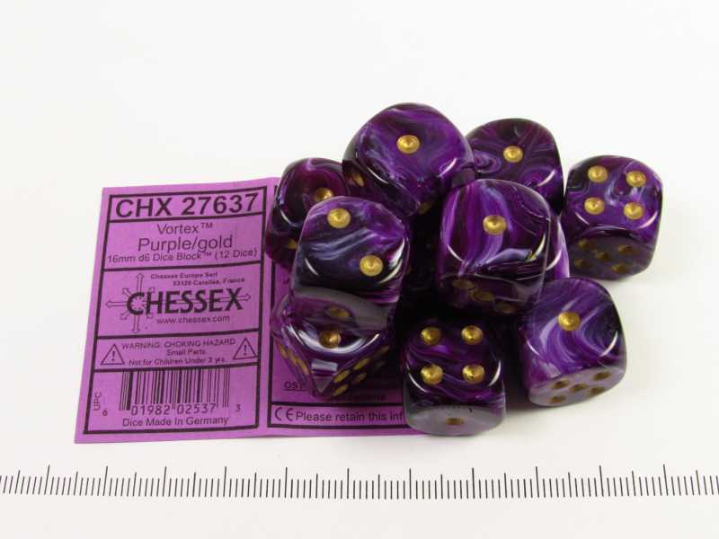 Set 12 st. 6-zijdig, 16mm Vortex purple w/gold