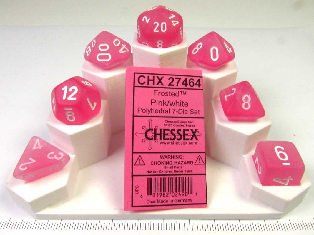 Set 7 polydice, Frosted pink w/white