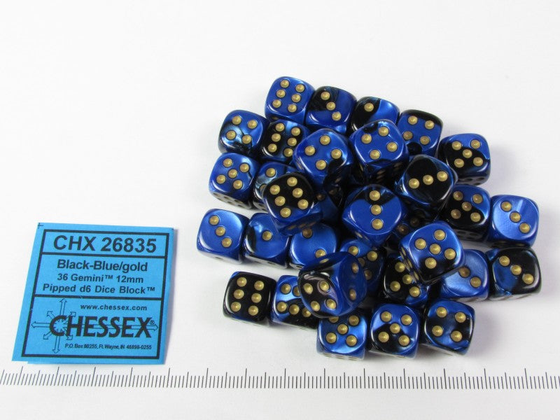 Set 36 st. 6-zijdig 12mm, Gemini Black-Blue w/gold