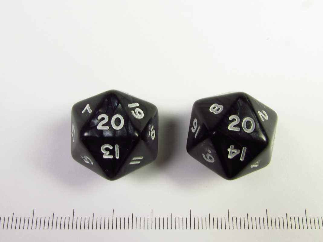 d20 cheat dice - geen 1, zwart