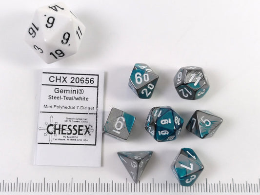 Mini Polydice set - Gemini Steel-Teal w/white