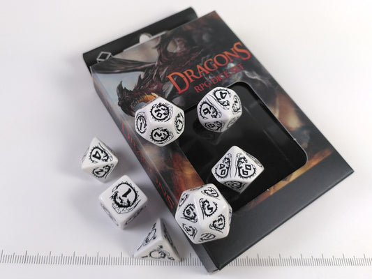 Dragons polydice set, wit met zwart (Opal)