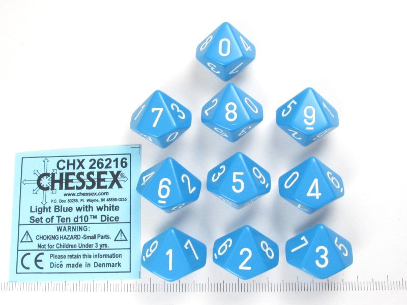 Set 10 10-zijdig, Chessex Opaque Light Blue w/white