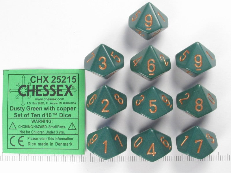 Set 10 10-zijdig, Chessex Opaque Dusty Green w/copper