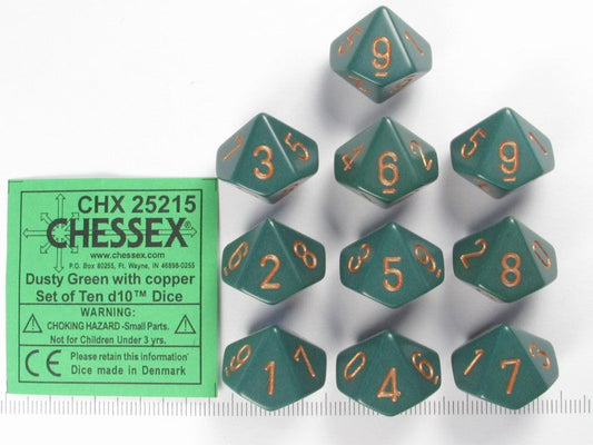 Set 10 10-zijdig, Chessex Opaque Dusty Green w/copper