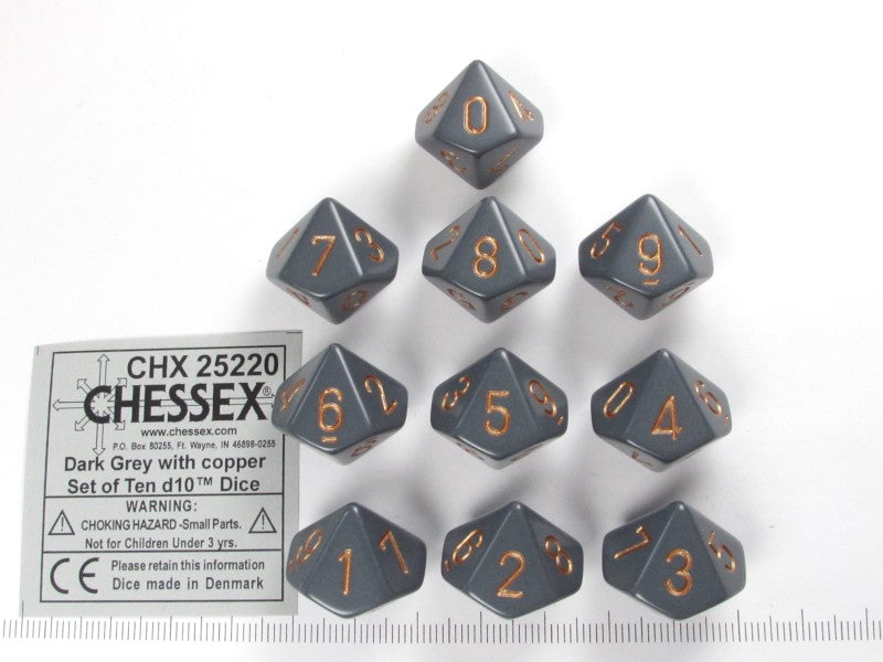Set 10 10-zijdig, Chessex Opaque Dark Grey w/copper