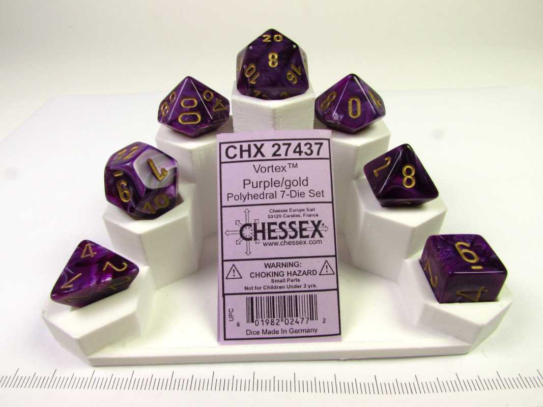 Set 7 polydice, Vortex purple w/gold