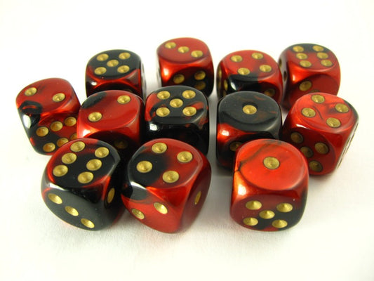 Set 12 st. 6-zijdig, 16mm Gemini Black-Red w/gold