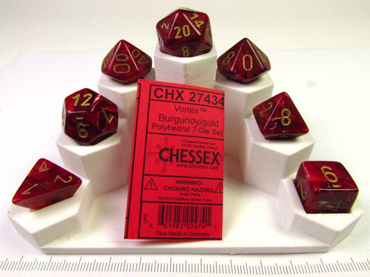 Set 7 polydice, Vortex burgundy w/gold