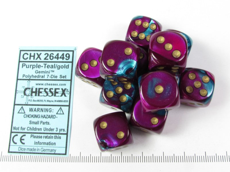 Set 12 st. 6-zijdig, 16mm Gemini Purple-Teal w/gold