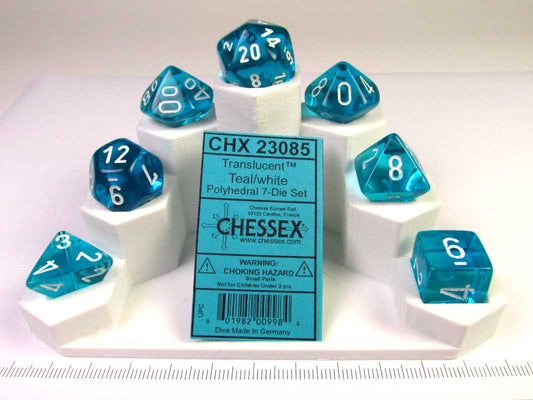 Chessex Translucent Teal w/white polydice set