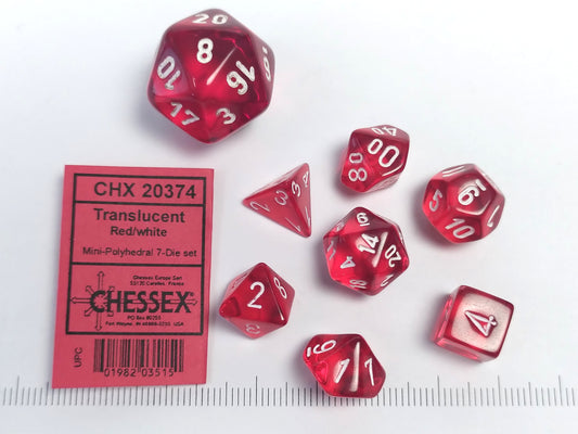 Mini polydice set - Translucent Red w/white