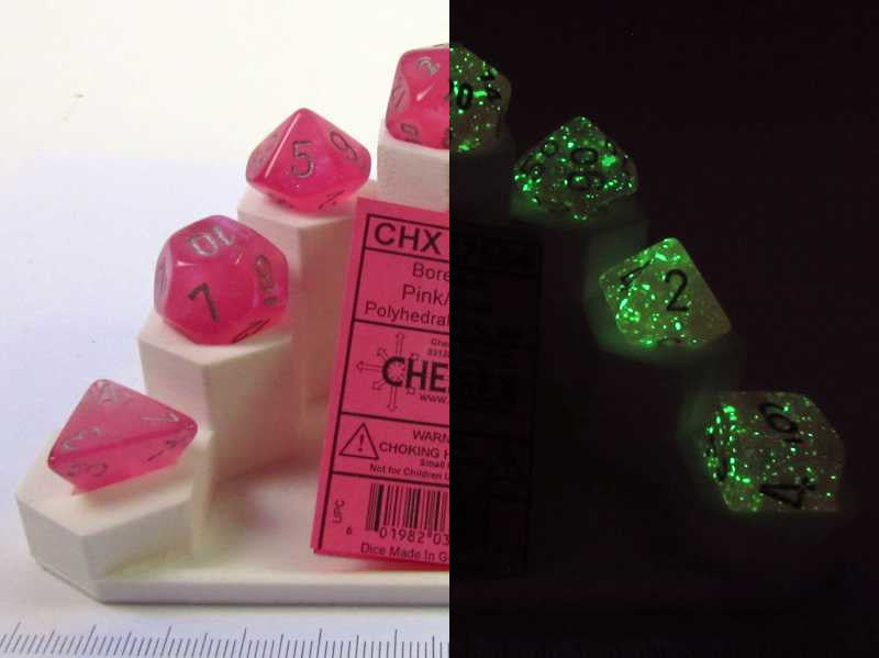 Borealis Luminary polydice set - Pink w/silver