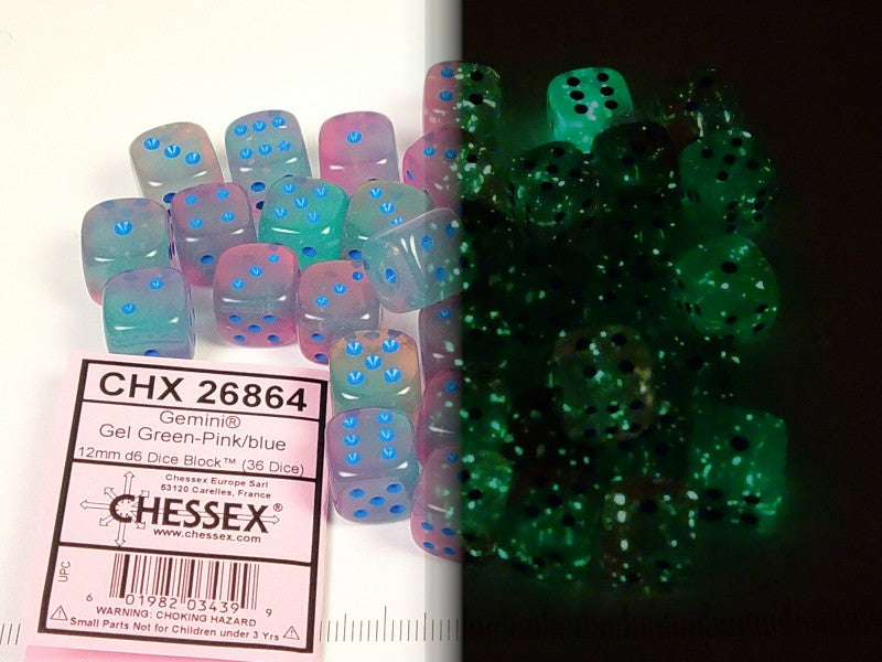 Set 36 6-zijdig 12 mm, Gemini Luminary Gel Green-Pink w/blue