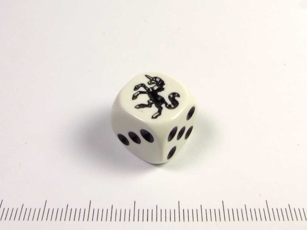 6-zijdig wit met zwarte eenhoorn, 16 mm