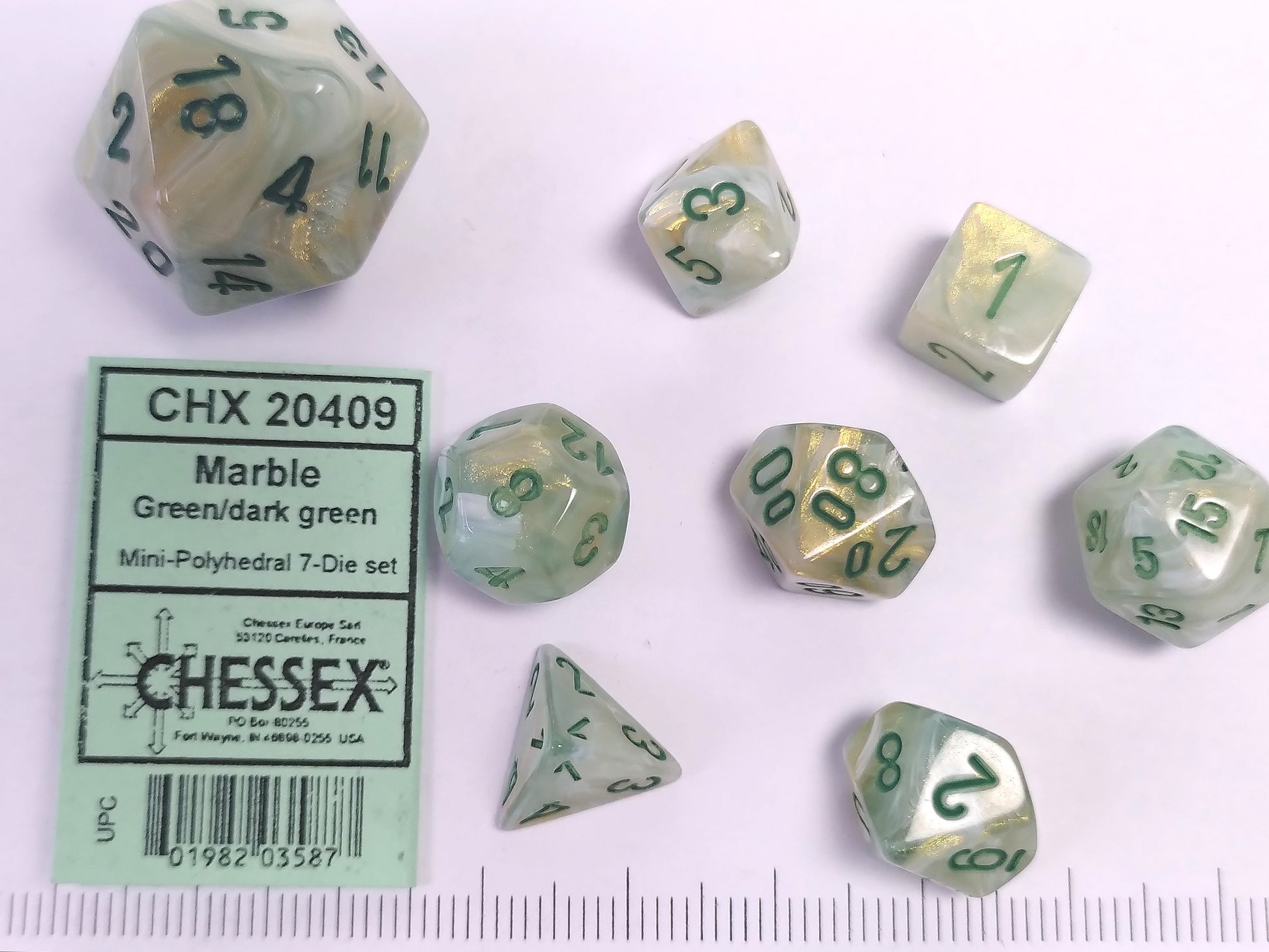 Mini polydice set - Marble Green w/dark green