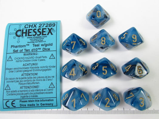 Set 10 10-zijdig, Chessex Phantom Teal w/gold